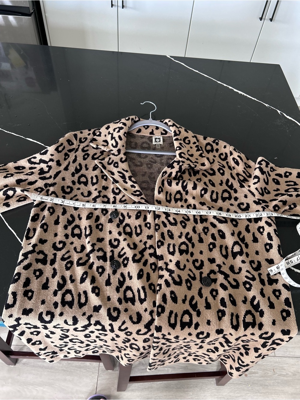 Anne Klein Tan Black Leopard Print Open Front Sweater Blazer Long Cardigan Layer - Picture 10 of 10